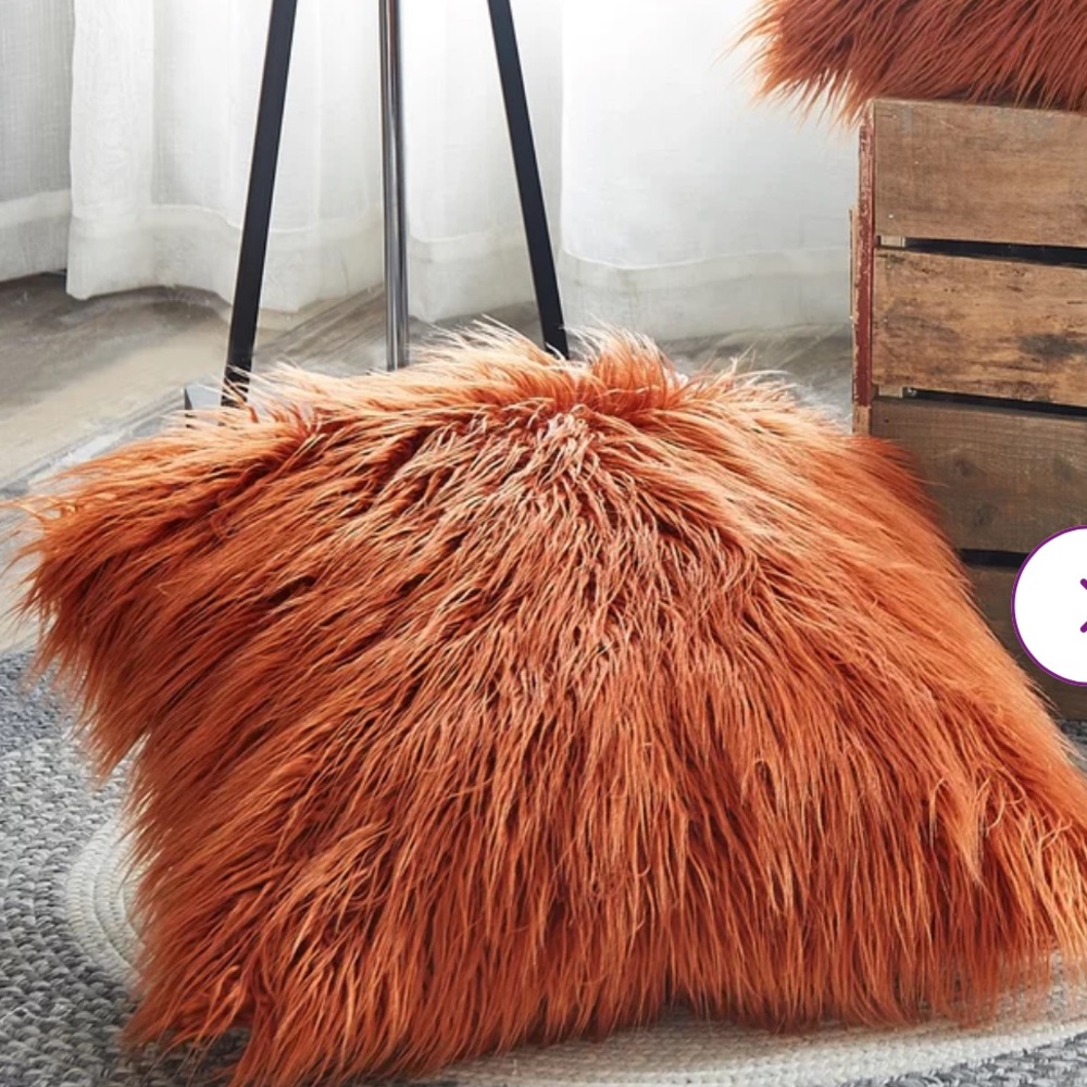 Furry Burnt Orange Square Pillow